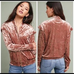 - ANTHROPOLOGIE SABINA MUSAYEV BLUSHED CRUSH VELVET BOMBER JACKET SIZE SMA…